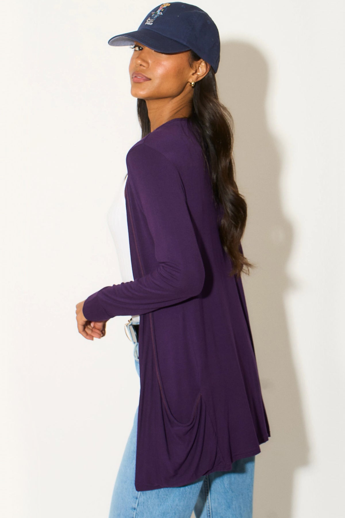 Purple Boyfriend Cardigan with Pockets