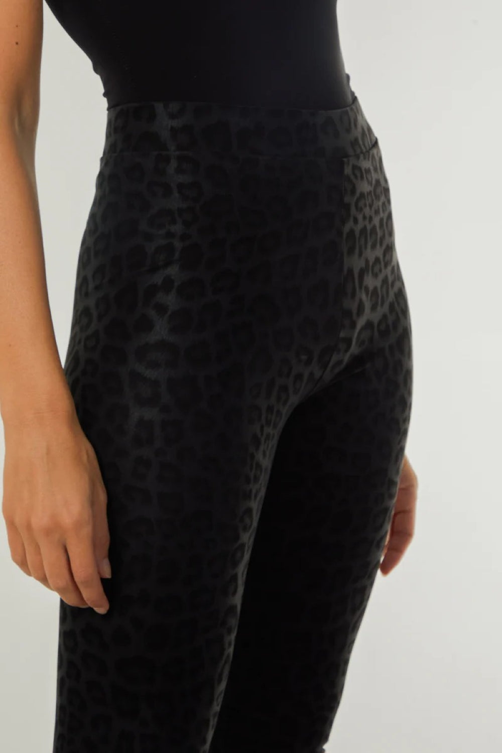 Black Leopard Print Leather Look Leggings