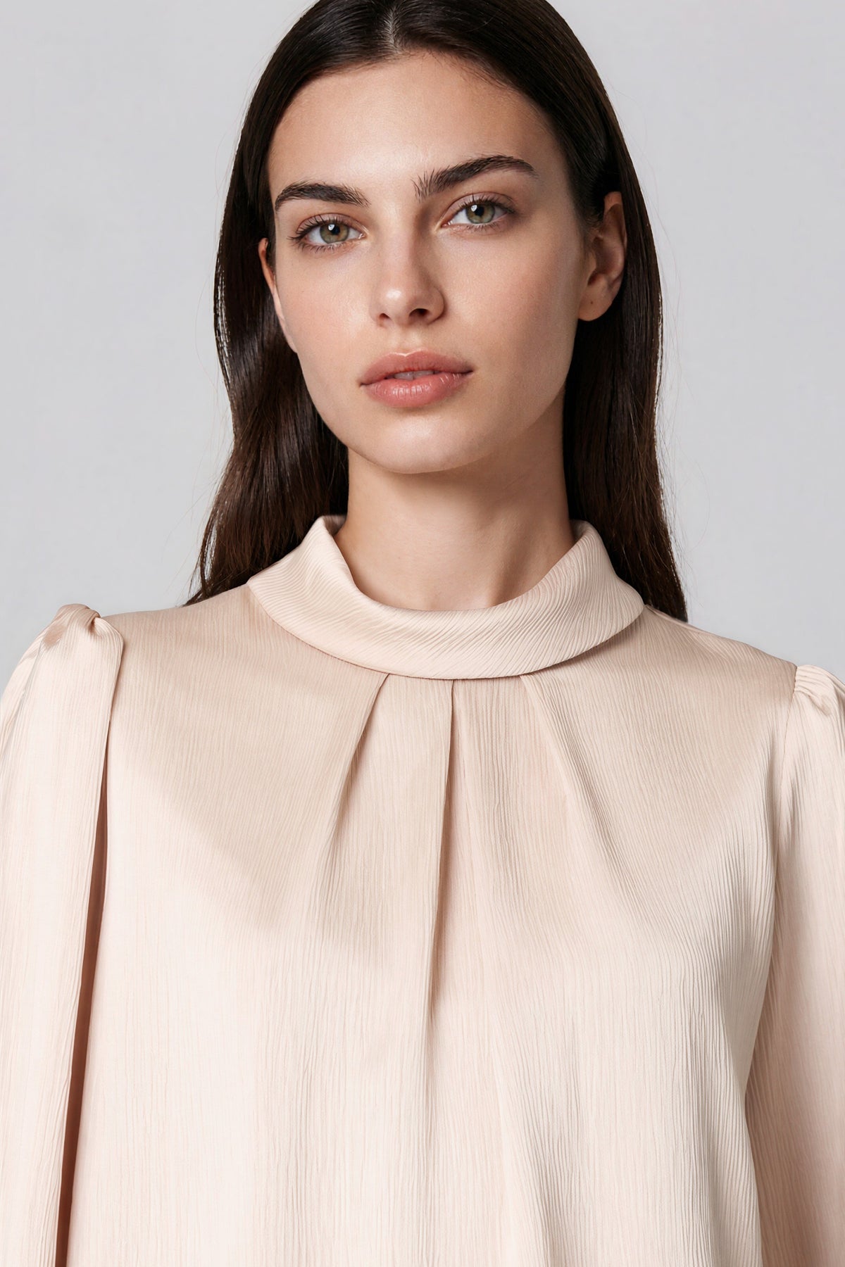 Champagne Folded Stand-Collar Blouse