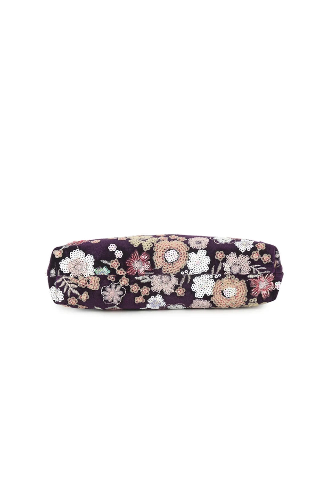 Purple Floral Embellished Velvet Clutch Bag