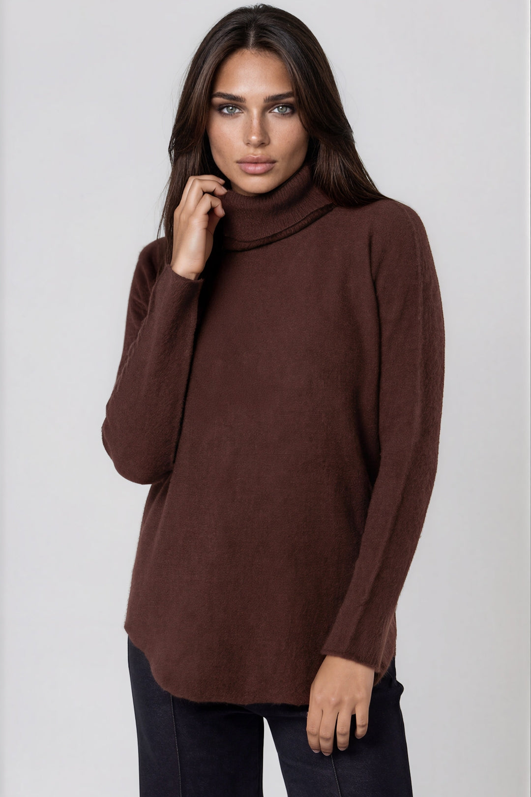 Brown Roll Neck Soft Knit Jumper