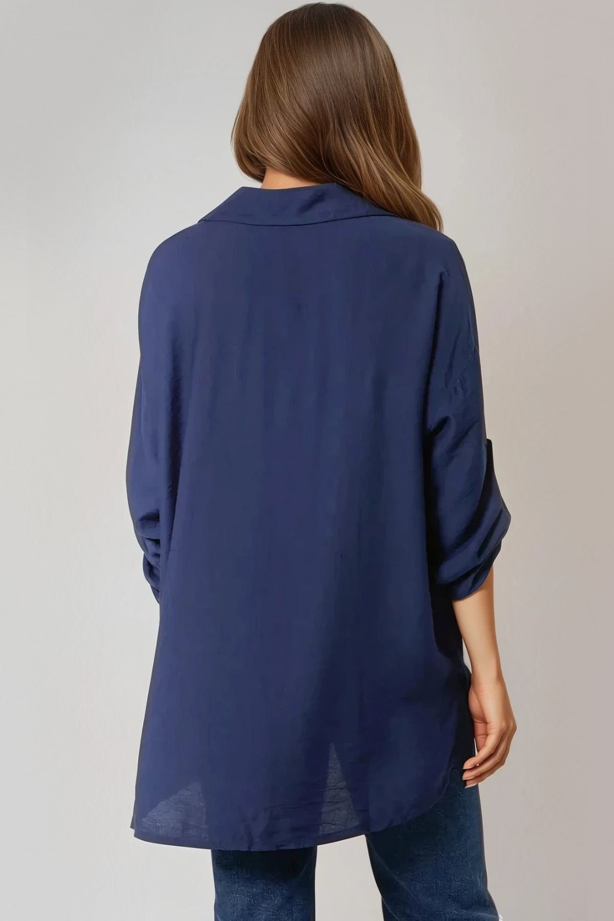 Navy Relaxed Fit Roll Sleeve Shirt