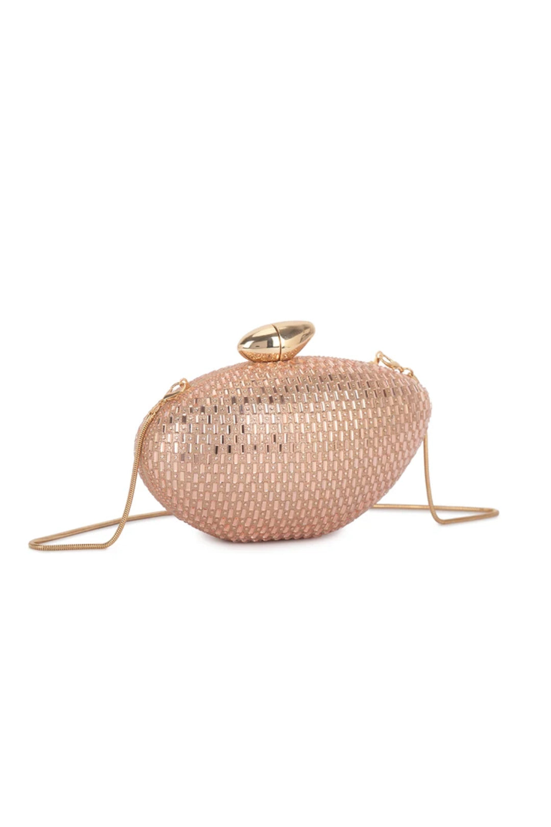 Rose Gold Crystal Embellished Asymmetric Clutch Bag