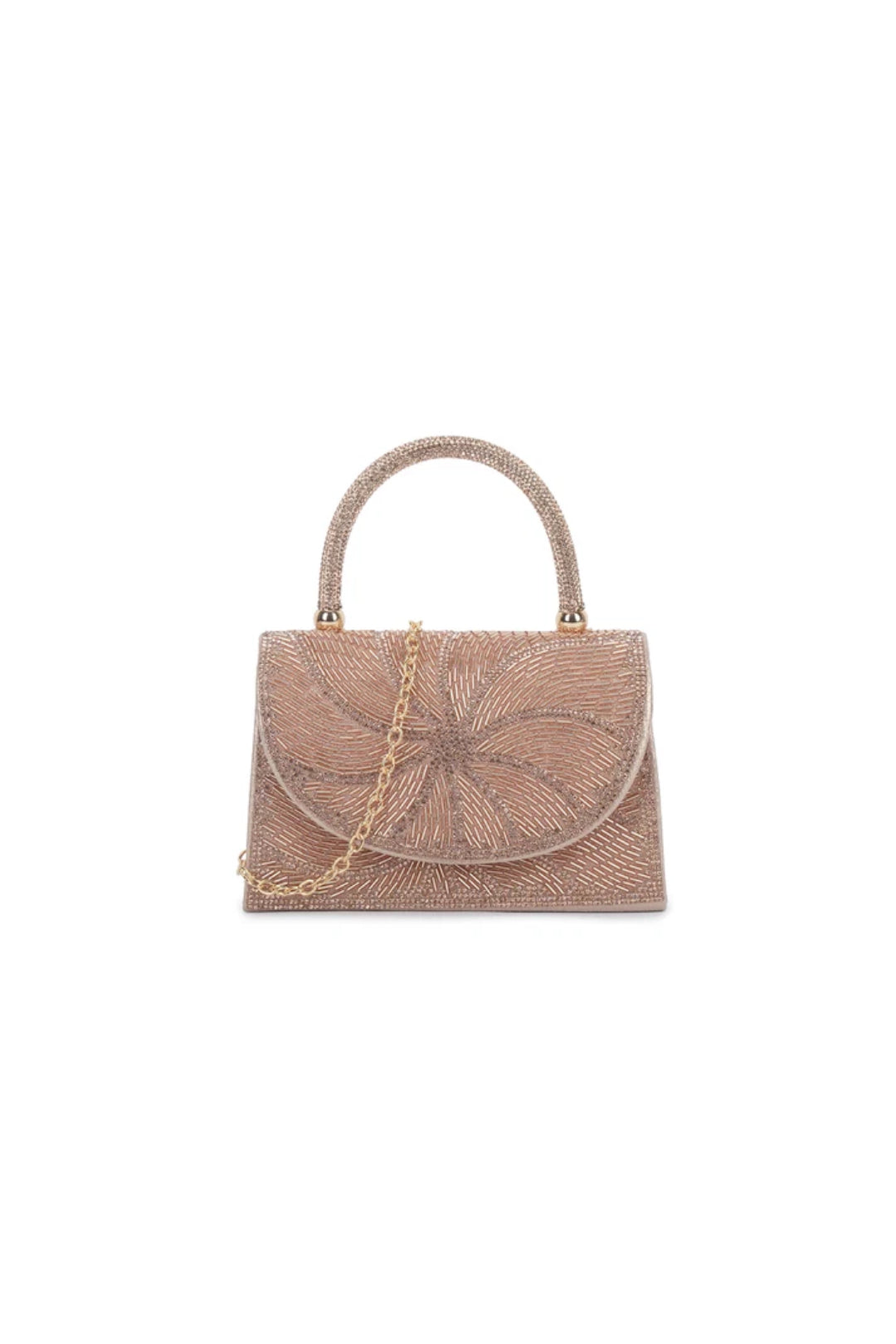 Rose Gold Embellished Top Handle Bag