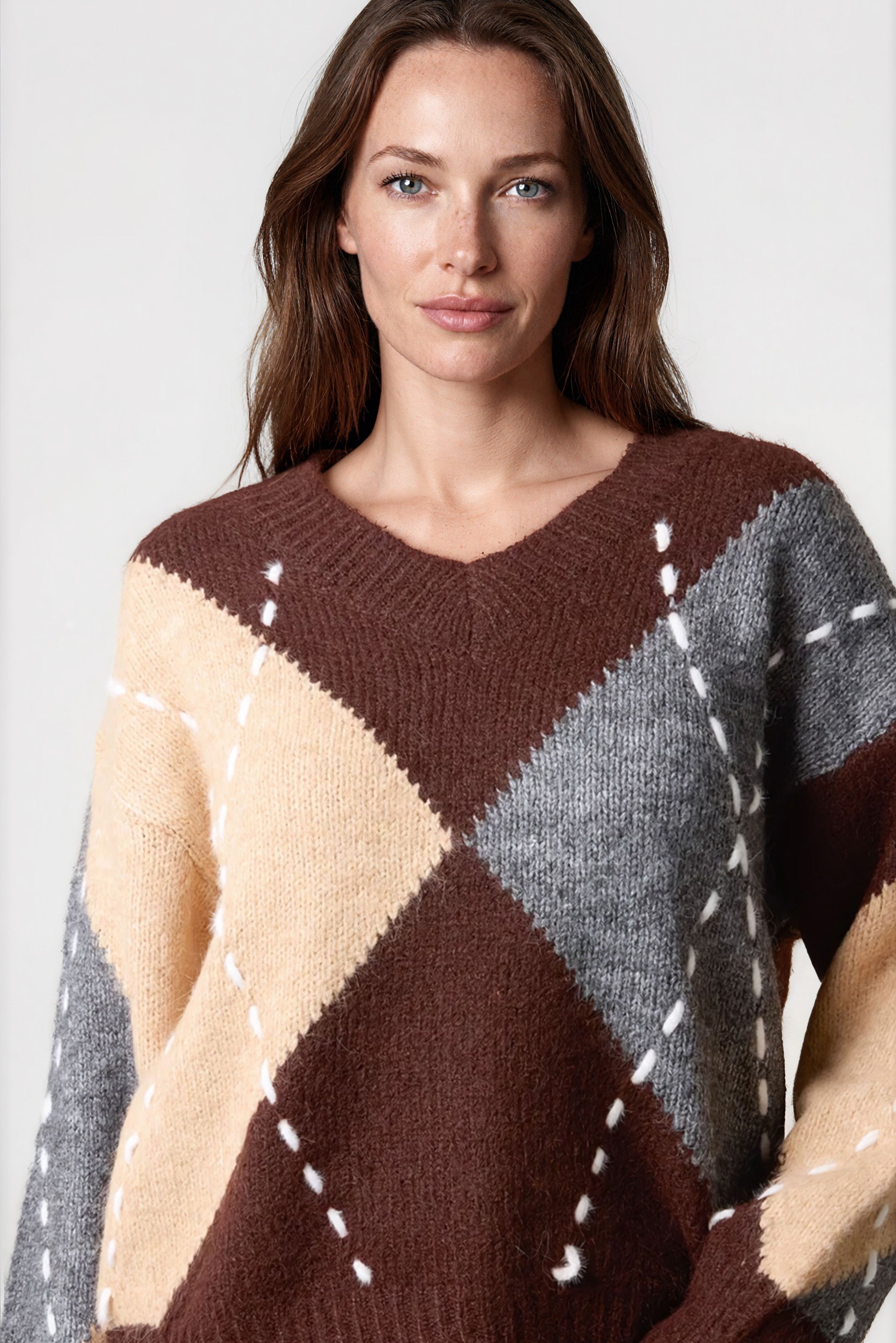 Chocolate Grey Argyle Pattern Jumper