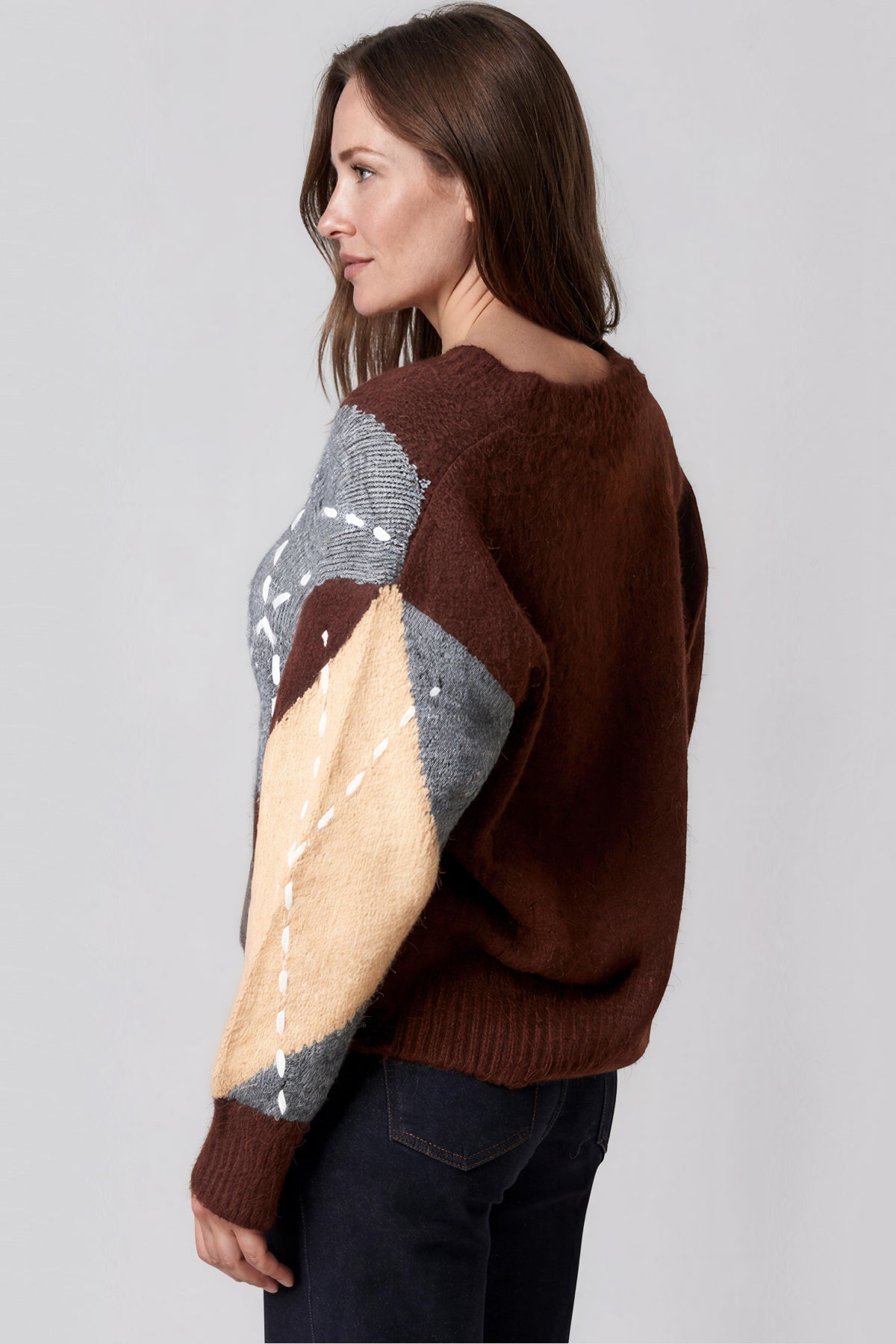 Chocolate Grey Argyle Pattern Jumper