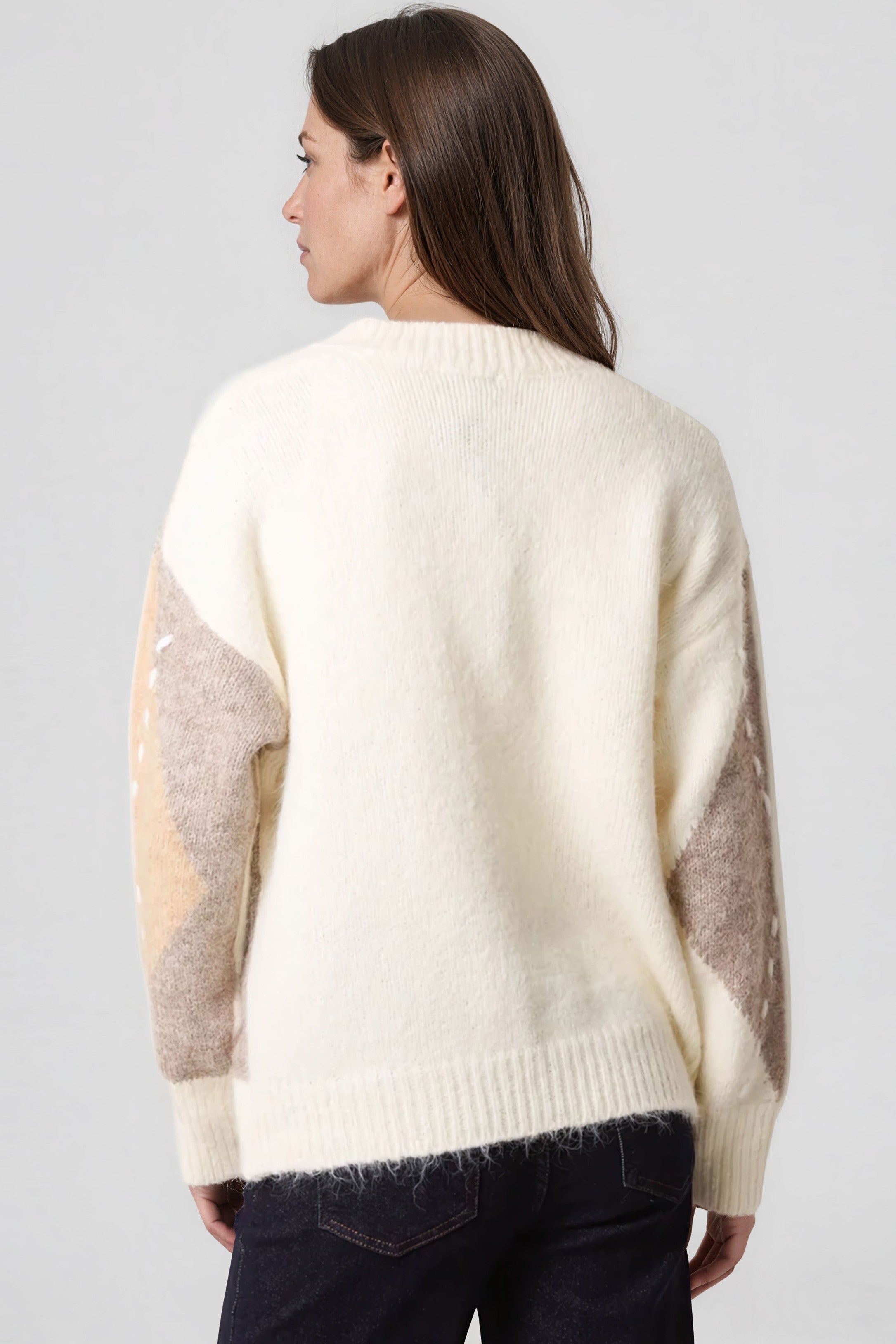 Ivory Beige Argyle Pattern Jumper