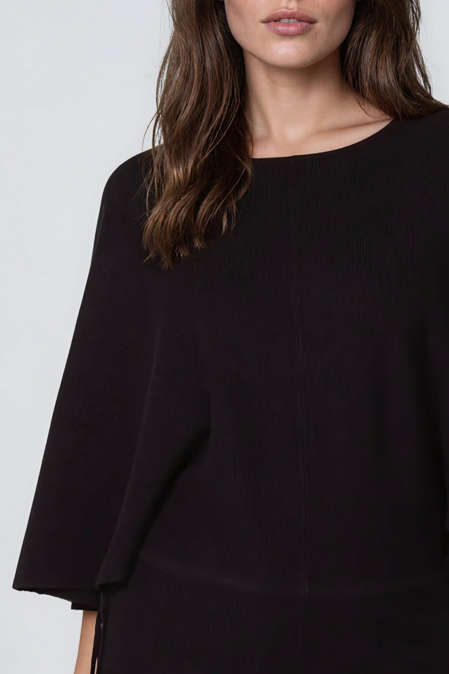 Black Tie Waist Batwing Sleeve Knit Jumper