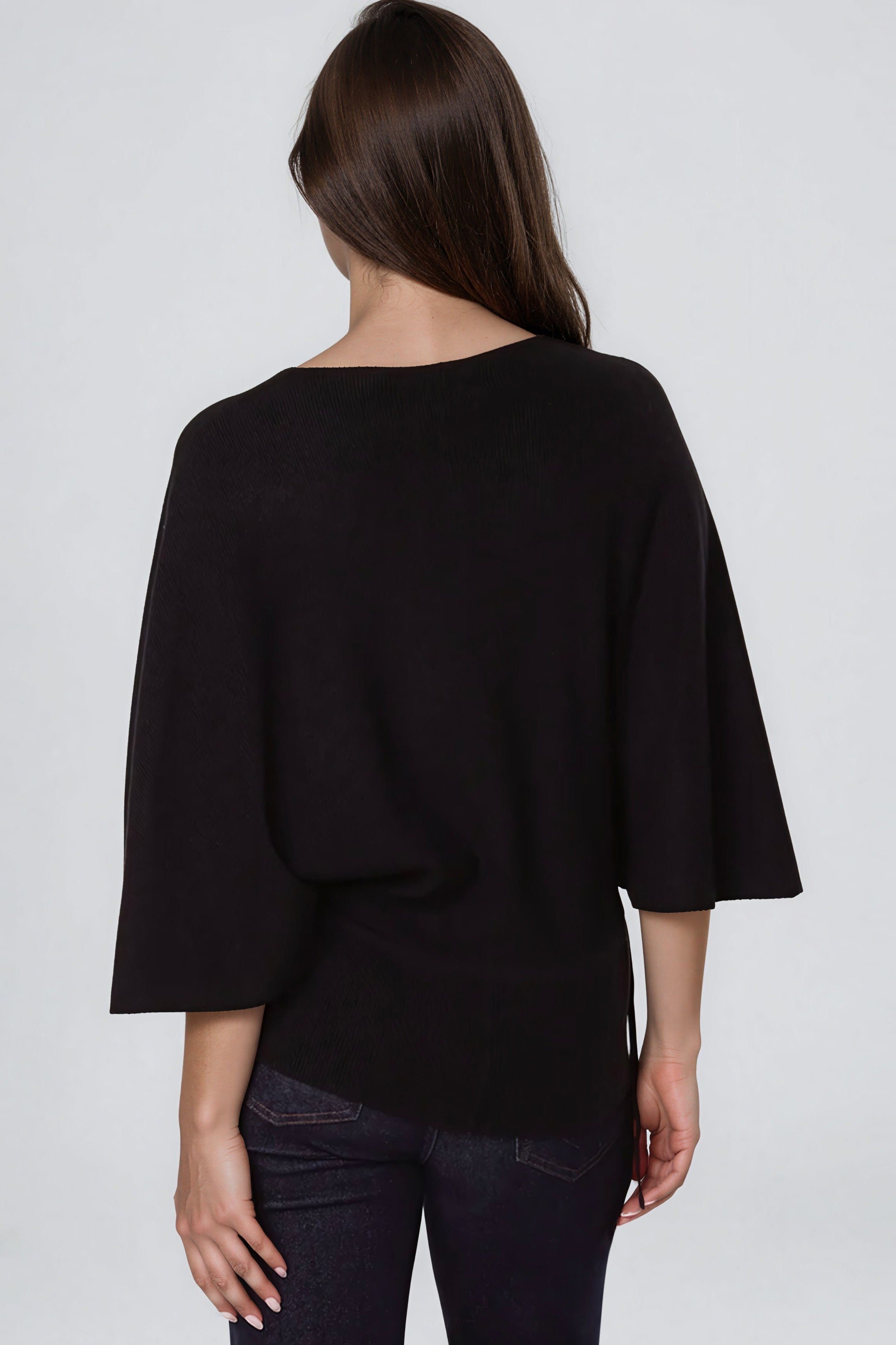 Black Tie Waist Batwing Sleeve Knit Jumper