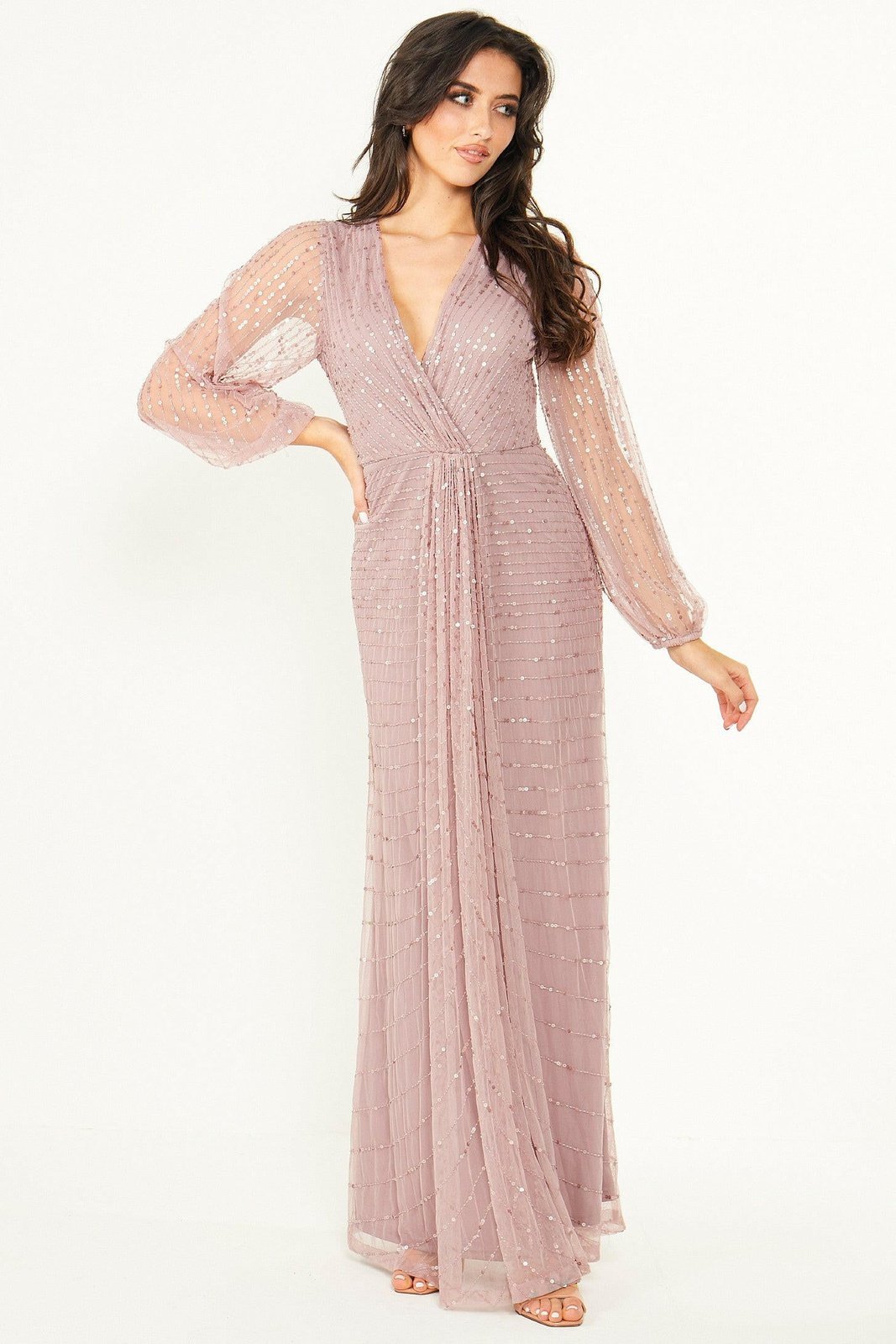Daisianne Lilac Embellished Long Sleeve Wrap Maxi Dress