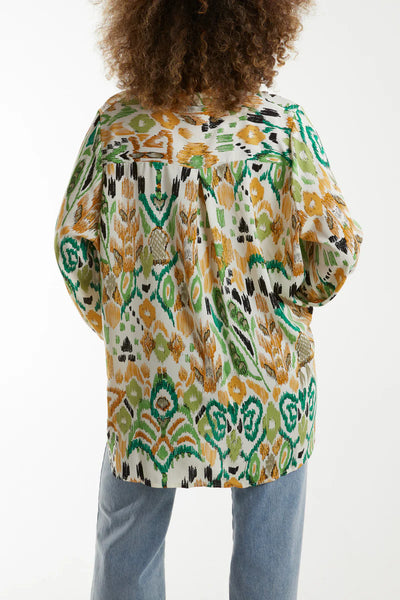 Green Abstract Print Long Sleeve Shirt