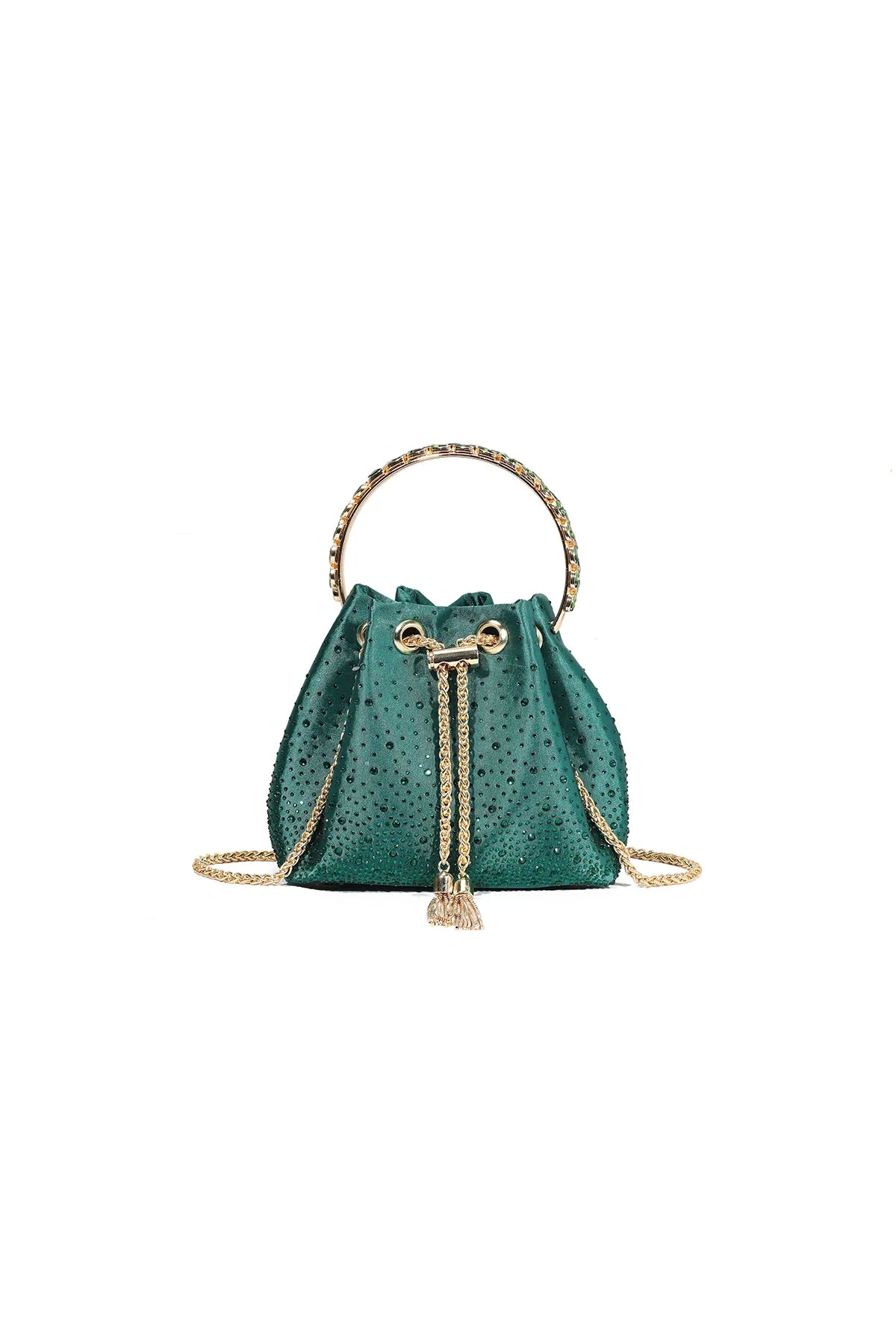 Green Embellished Top Handle Evening Bag