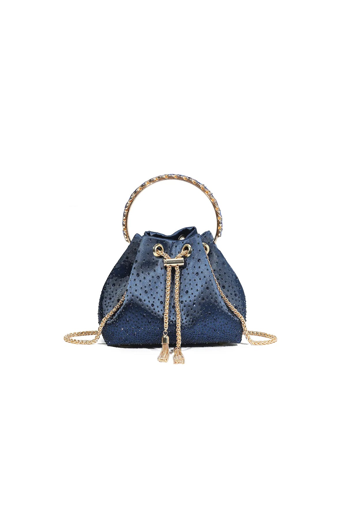 Navy Embellished Top Handle Evening Bag