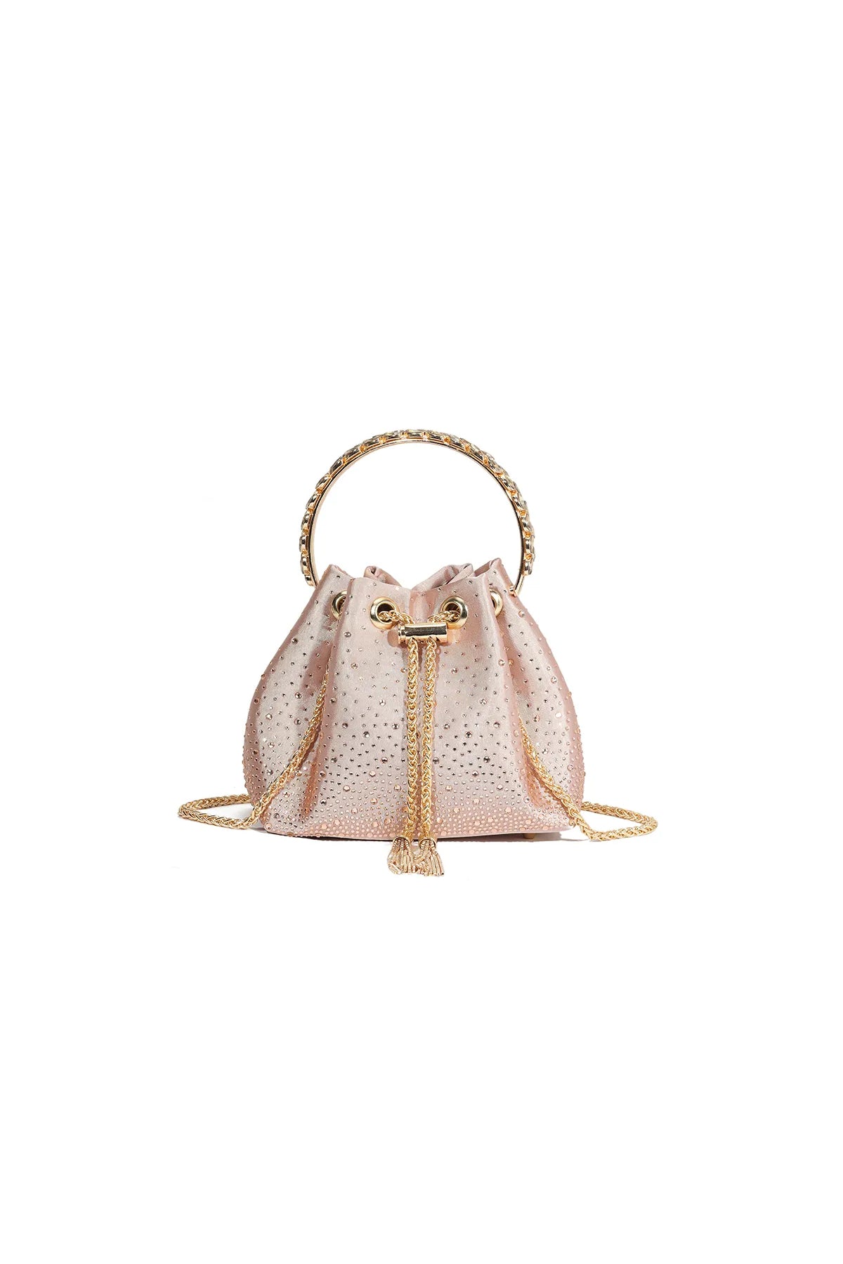 Rose Gold Embellished Top Handle Evening Bag