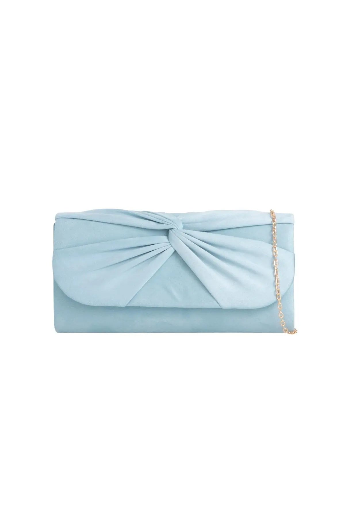 Light Blue Suede Clutch Bag with Knot Detail