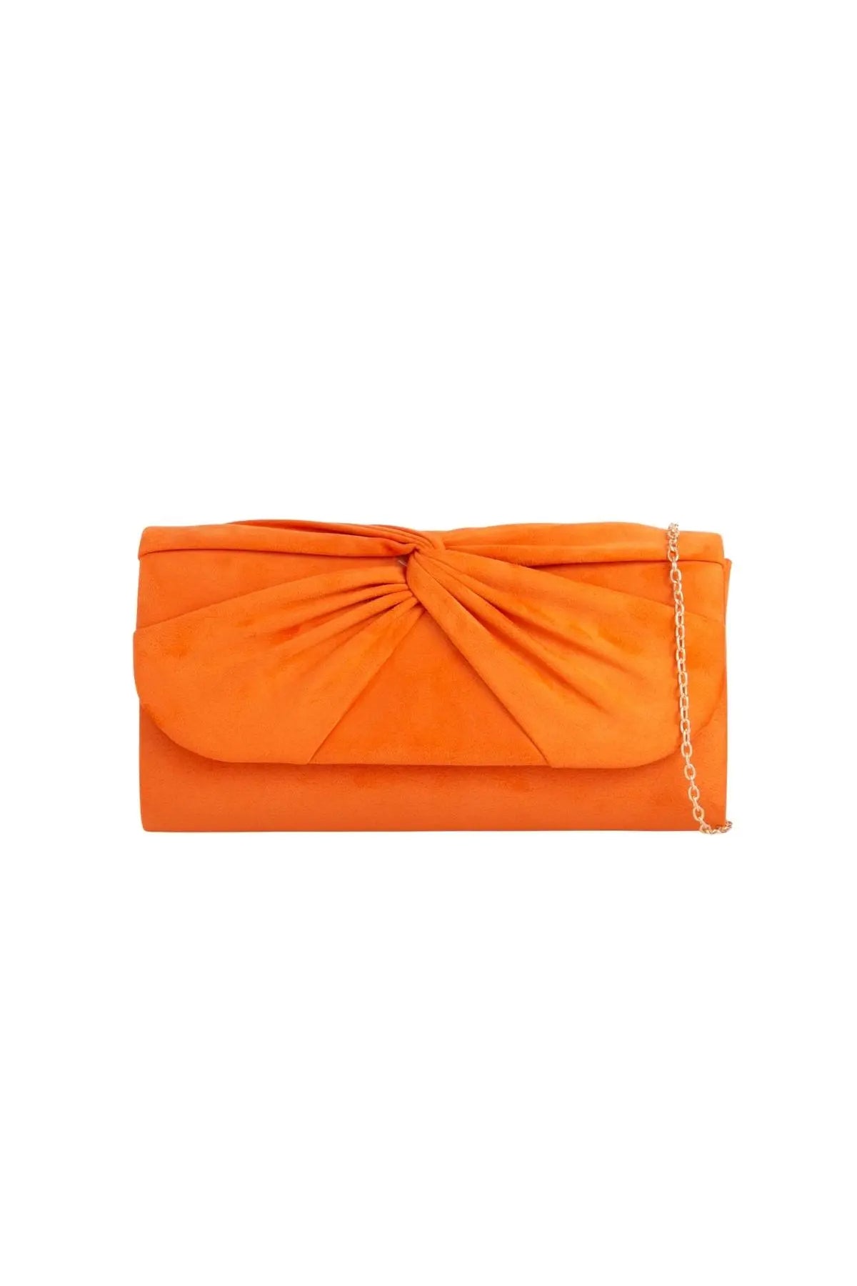 Orange Suede Clutch Bag with Knot Detail