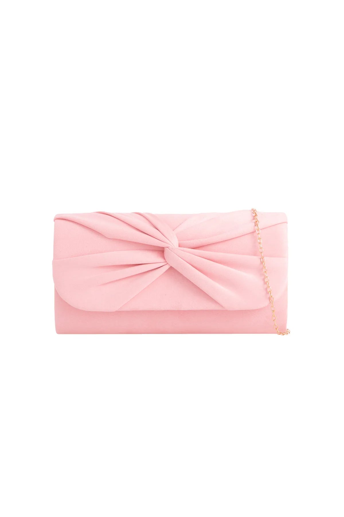 Pink Suede Clutch Bag with Knot Detail