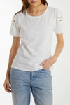 White Embroidered Sleeve T-Shirt
