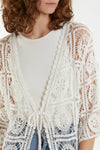 White Geometric Crochet Longline Kimono