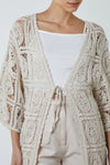 Ivory Crochet Tie Front Longline Kimono