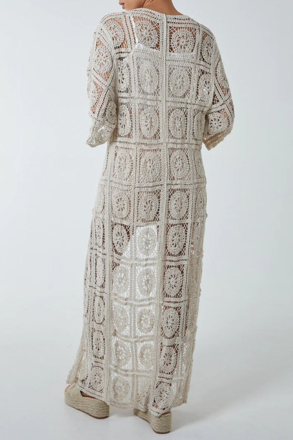 Ivory Crochet Tie Front Longline Kimono Aftershock London