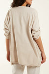 Beige Oversized Buttoned Sleeve Top with Necklace