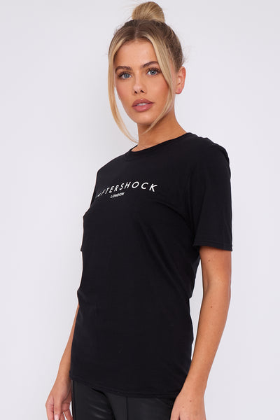 Black Logo Short Sleeve Round Neck T-Shirt