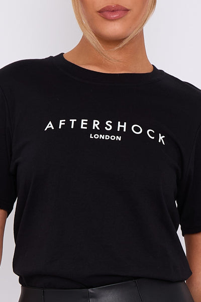 Black Logo Short Sleeve Round Neck T-Shirt