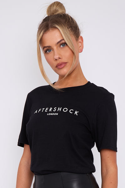 Black Logo Short Sleeve Round Neck T-Shirt