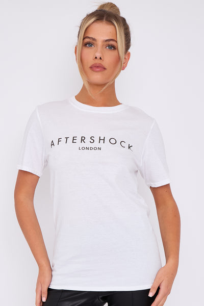 White Logo Short Sleeve Round Neck T-Shirt