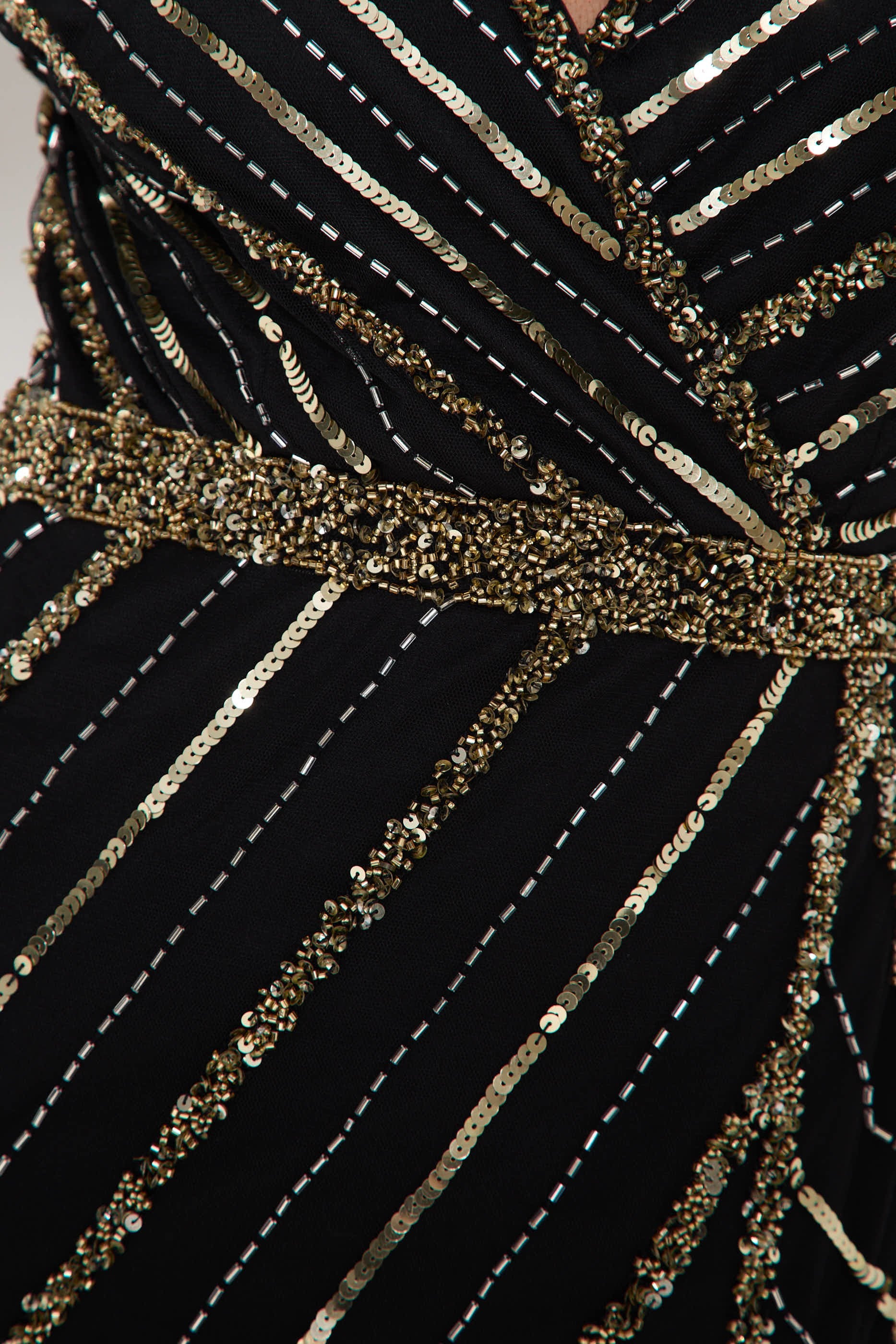 Black And Gold Long Sleeve Embellished Maxi Dress Aftershock London