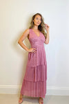 Chantia Pink Plisse Maxi Dress With Tiered Skirt