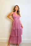 Chantia Pink Plisse Maxi Dress With Tiered Skirt