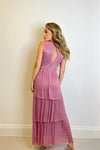 Chantia Pink Plisse Maxi Dress With Tiered Skirt