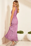 Chantia Pink Plisse Maxi Dress With Tiered Skirt