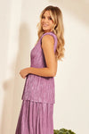 Chantia Pink Plisse Maxi Dress With Tiered Skirt