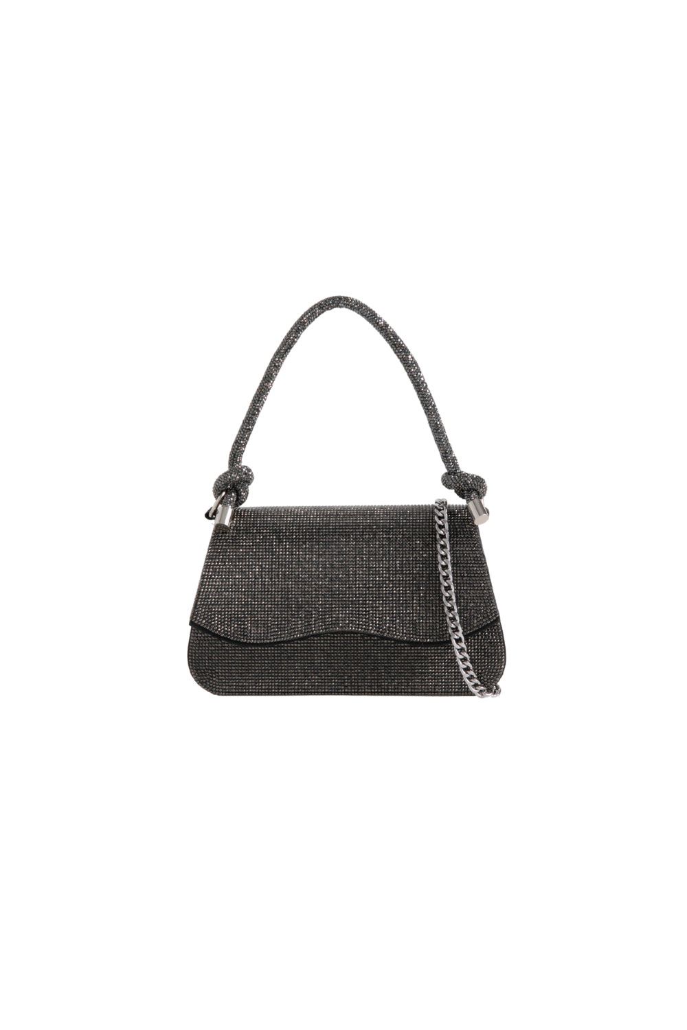 Black Diamante Top Handle Bag With Knot Details