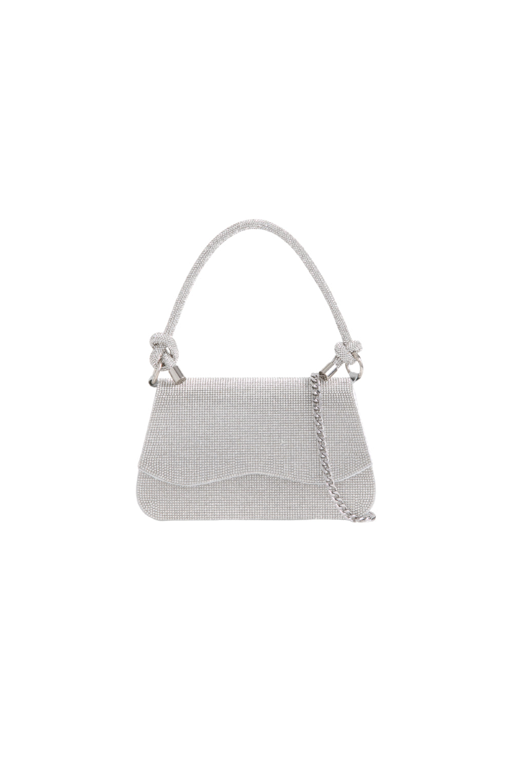 Silver Diamante Top Handle Bag With Knot Details