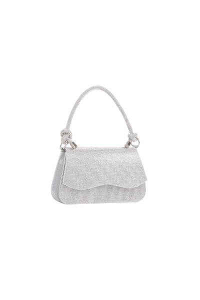 Silver Diamante Top Handle Bag With Knot Details