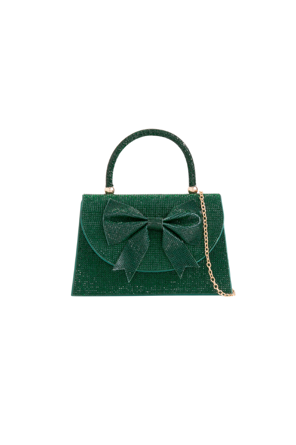 Dark Green Diamante Evening Bag With Bow