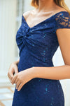 Mariny Navy Bardot Maxi Dress with Knot Detail