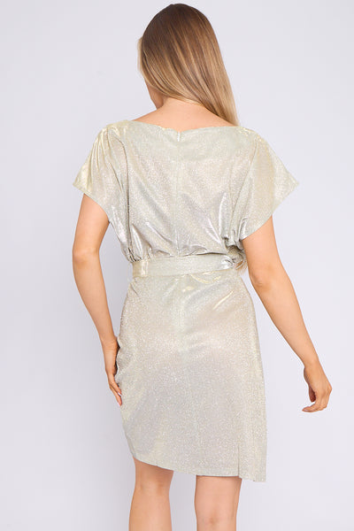 Georgina Champagne Sparkly Wrap Mini Dress