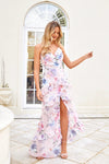 NALIA PINK MAXI FLORAL CHIFFON DRESS WITH FRILL HEM