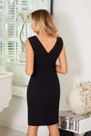 NIKKI BLACK WRAP MIDI DRESS WITH GOLD BELT DETAIL