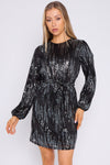 Elle Black Silver Sequin Long Sleeve Dress