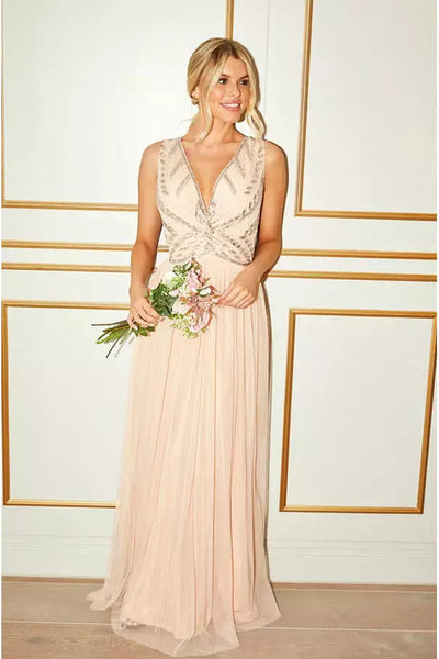 SUMMER BLUSH SEQUIN V NECK DRESS