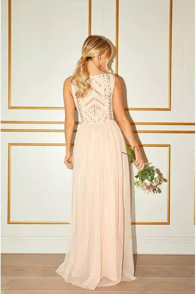 SUMMER BLUSH SEQUIN V NECK DRESS