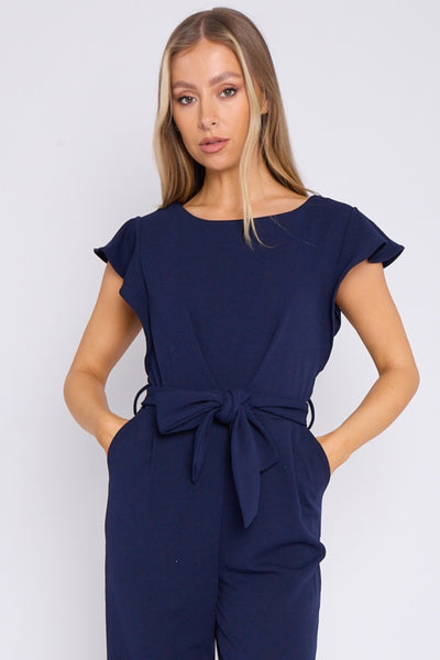 Alisha Navy Wide Leg Belted Jumpsuit