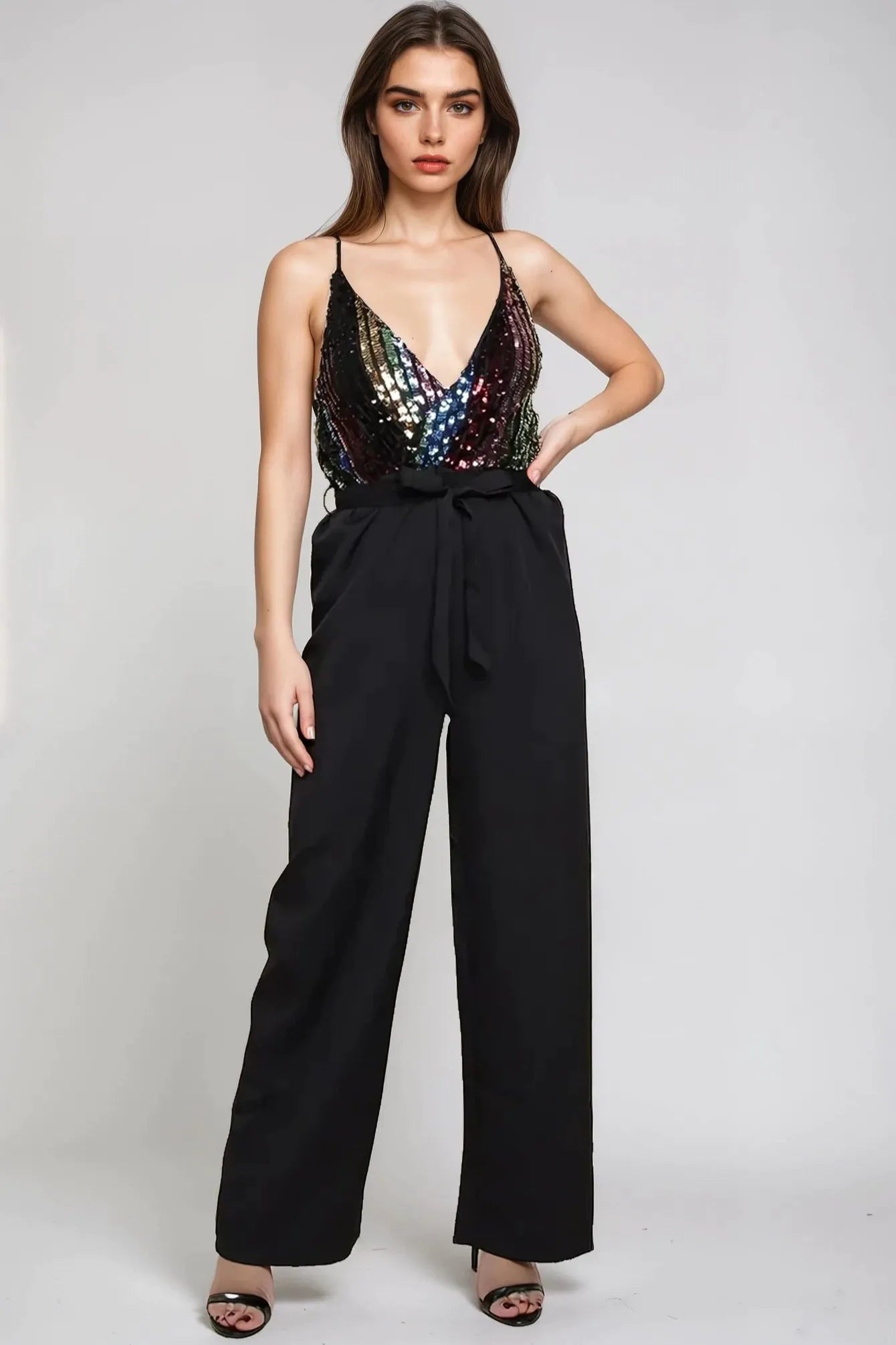 Black Combined Sequin Jumpsuit