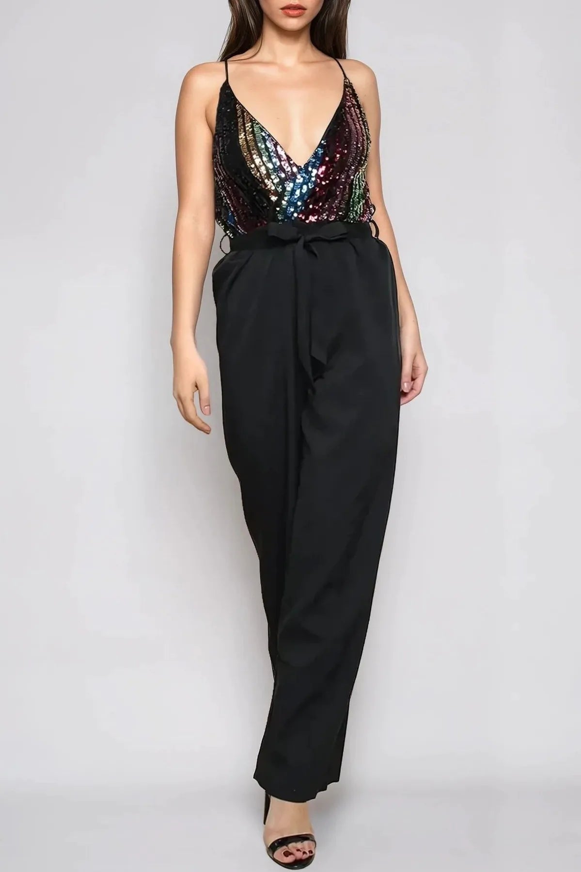 Black Combined Sequin Jumpsuit